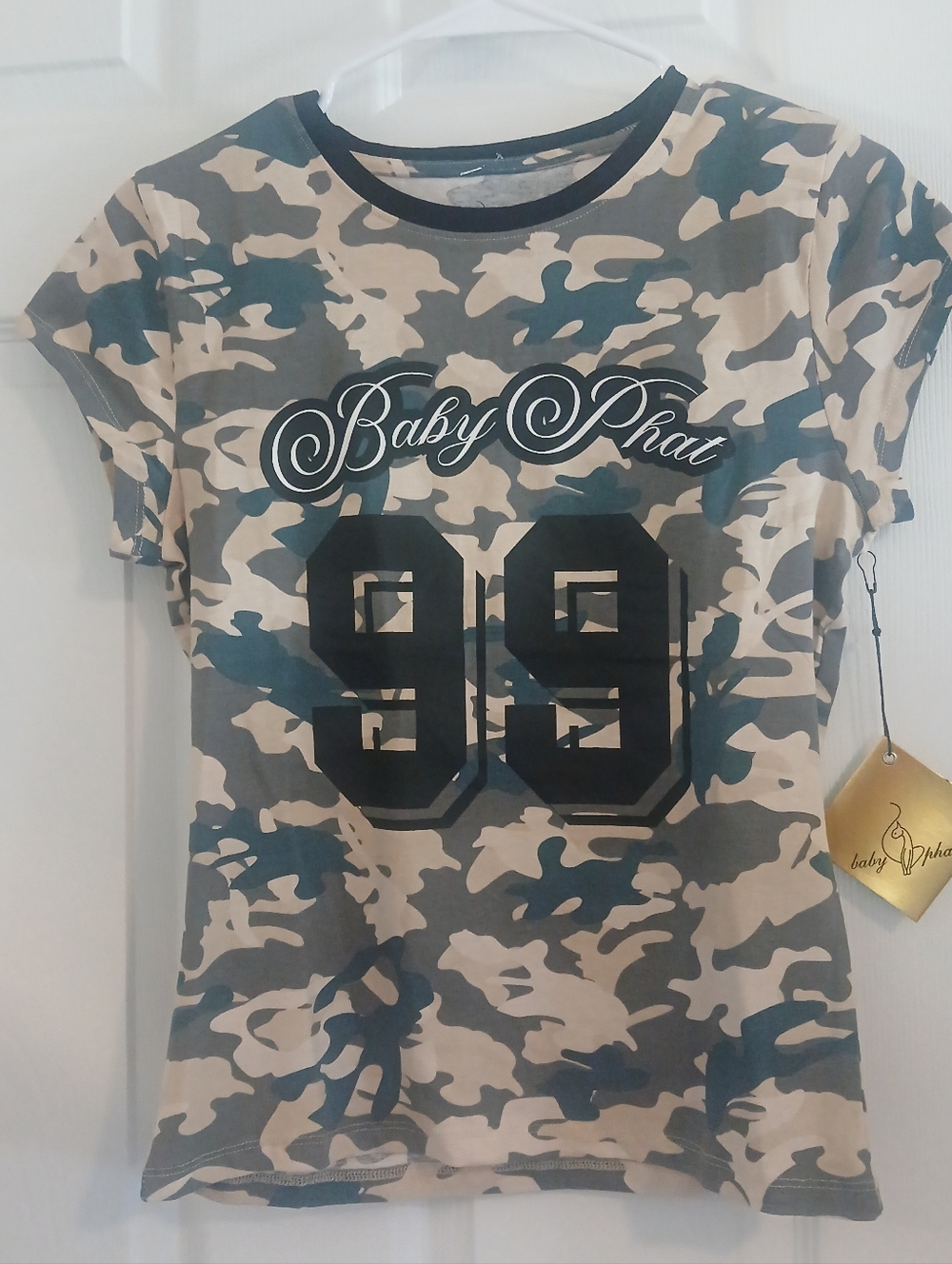 Baby Phat Women's Camo Graphic Tee in Green & Tan